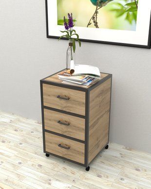 Мобильная офисная тумба в стиле лофт EcoLoft Венген Мерит DSP-1492 DSP-1492 фото