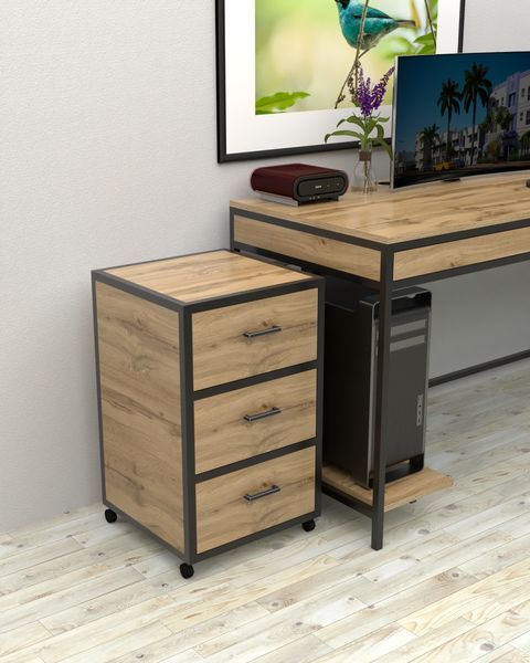 Мобильная офисная тумба в стиле лофт EcoLoft Венген Мерит DSP-1492 DSP-1492 фото