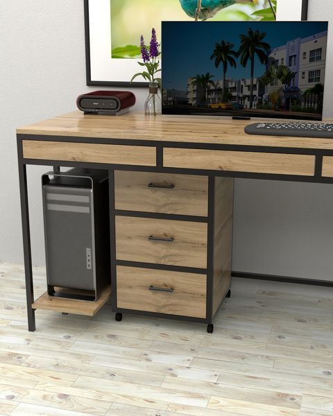 Мобильная офисная тумба в стиле лофт EcoLoft Венген Мерит DSP-1492 DSP-1492 фото