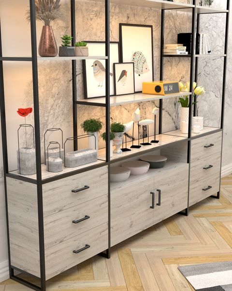 Стеллажная система с ящиками в стиле лофт EcoLoft Фреймора DSP-1498 DSP-1498 фото